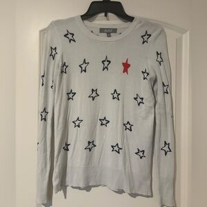 Marled White Sweater with Red and Black Star Design